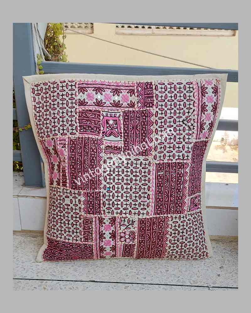 White Vintage Hand Embroidered Patchwork Cushion Cover 